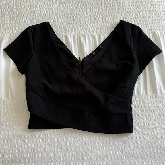 Zara Basic Collection Black cross cross Wrap cropped top size medium - Picture 6 of 9